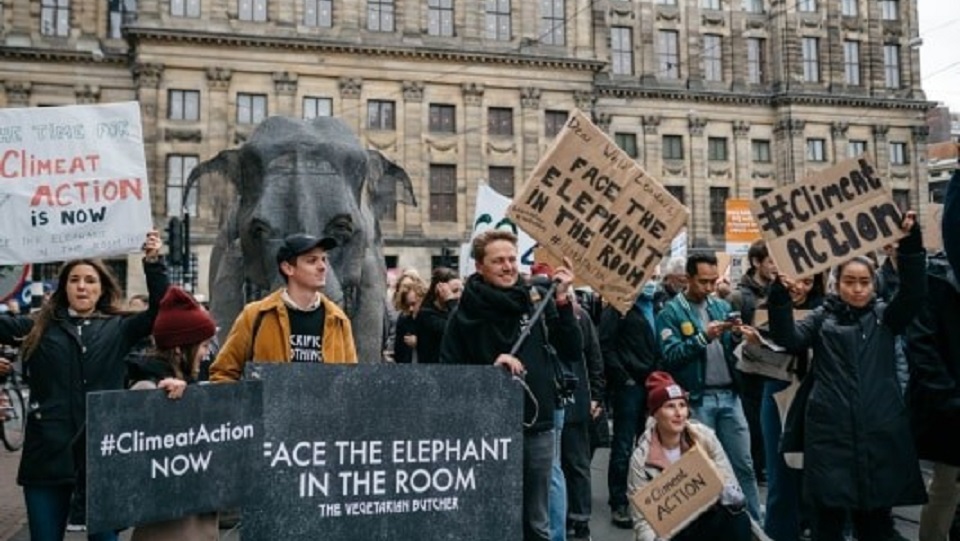 DVS zet olifant in bij Klimaatmars Amsterdam 