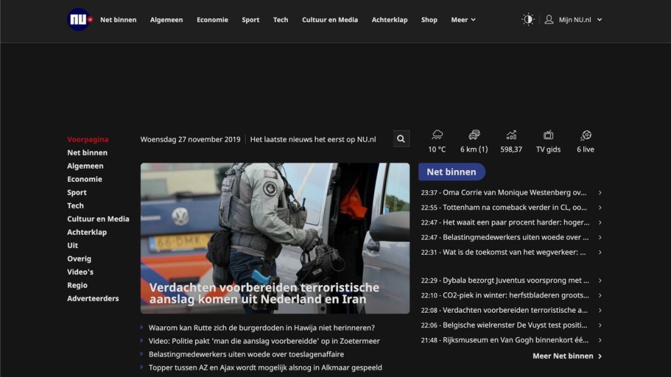 NU.nl goes Black Friday met dark mode