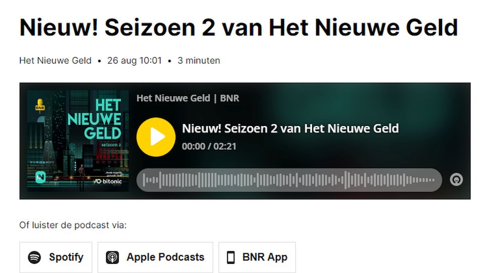 Tweede seizoen podcast ‘Het nieuwe geld’ van start