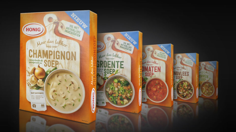 Mountain ontwikkelt packaging design nieuwe soepen Honig