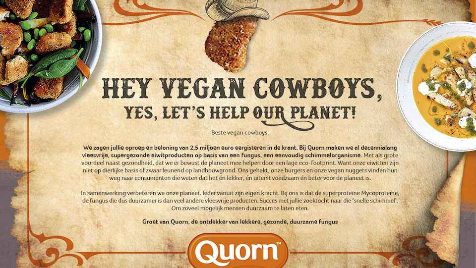 Quorn haakt in op schimmelzoektocht Vegan Cowboys