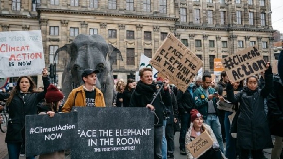 DVS zet olifant in bij Klimaatmars Amsterdam