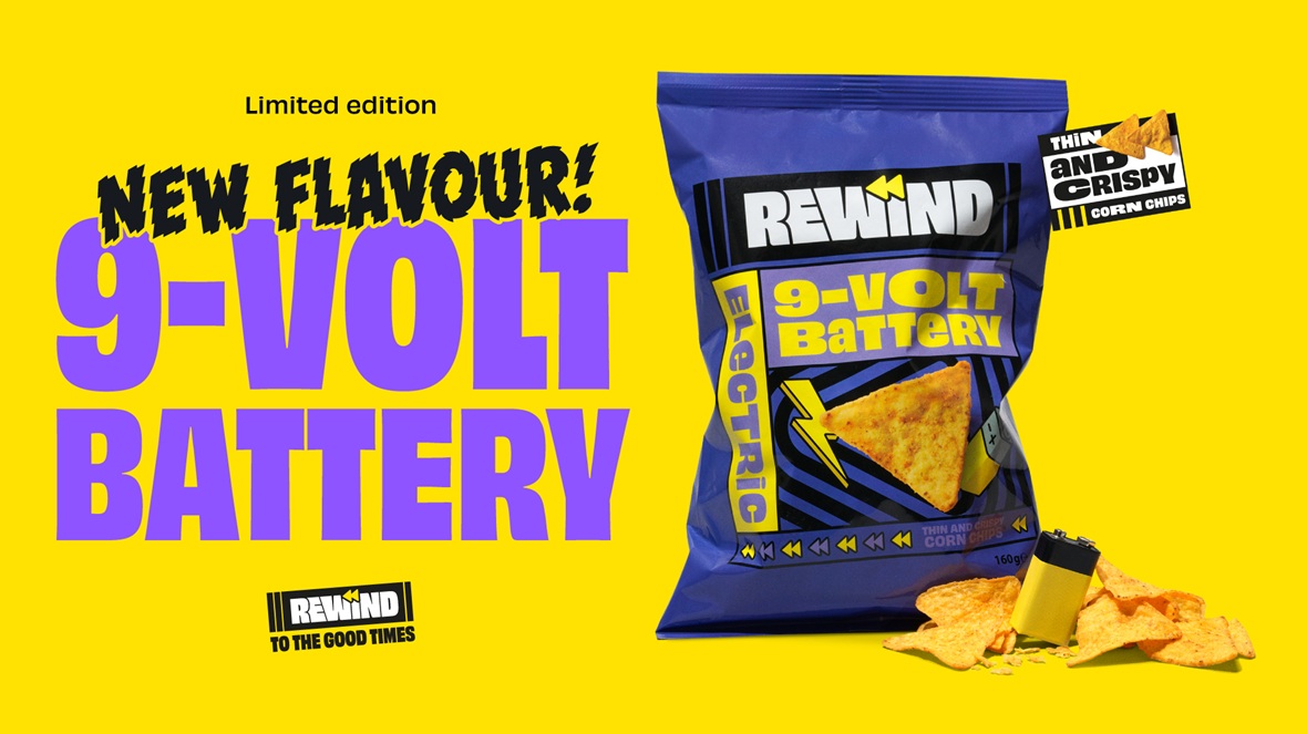 Snackmerk Rewind onthult maïschips met de smaak van een 9-volt batterij