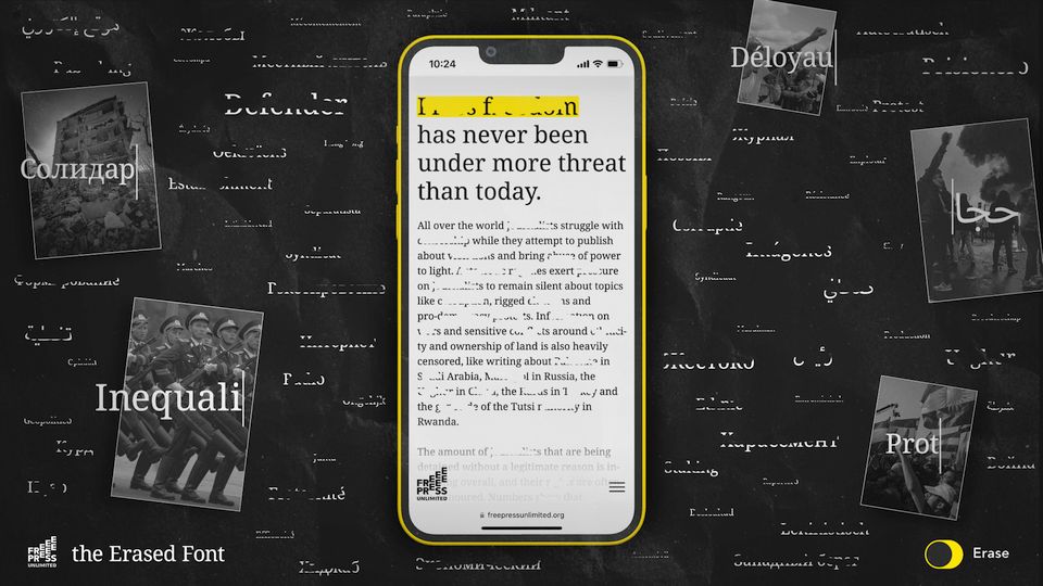 The Erased font wist woorden als statement tegen opgesloten journalisten