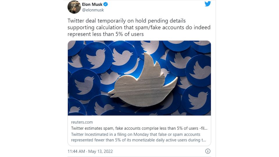 Musk zet overname Twitter op pauze