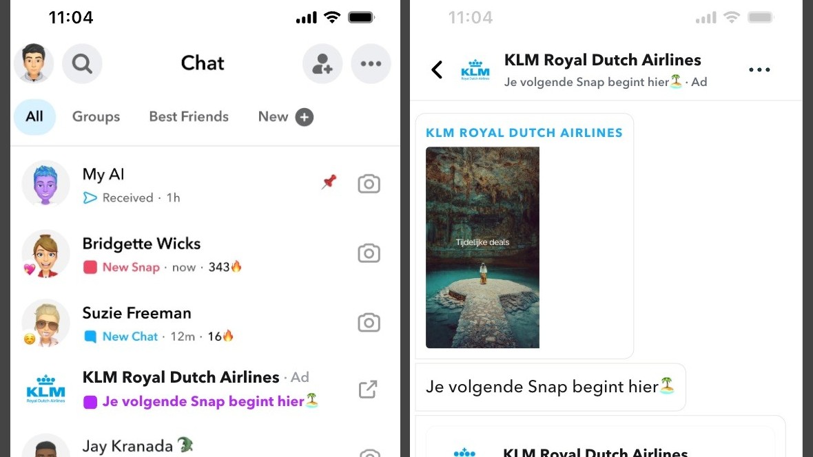 KLM test Sponsored Snaps in Nederland